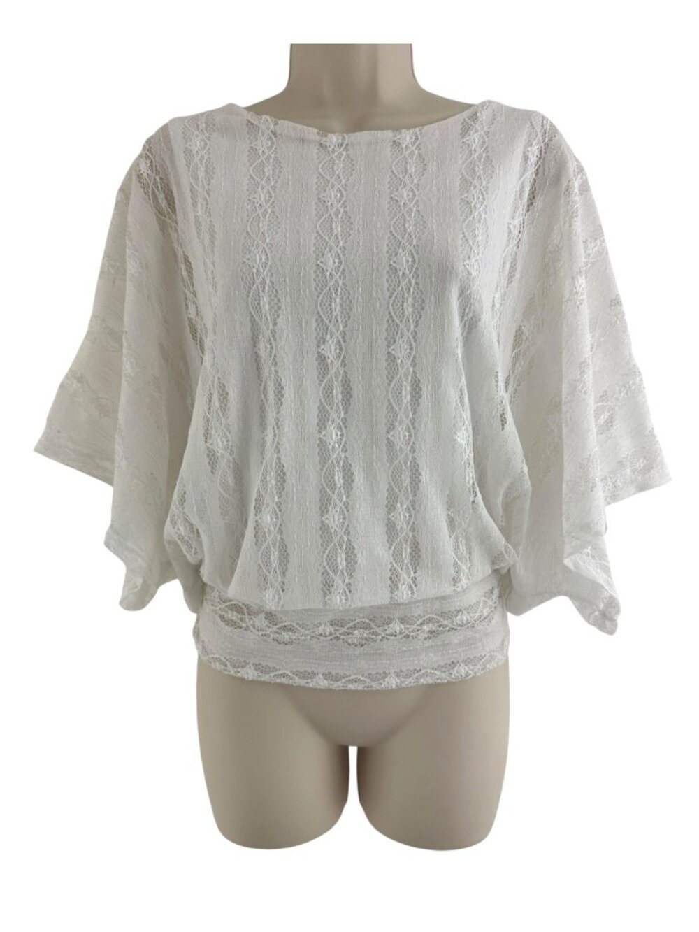 Dressbarn Ivory Creme Lace Banded Dolman Short Sleeve Top‎ Shirt Blouse Size M